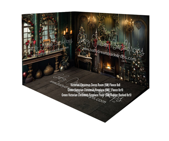 Green Victorian Christmas Fireplace (SM) 