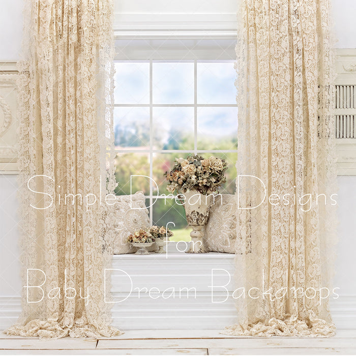 X Drop vintage lace window