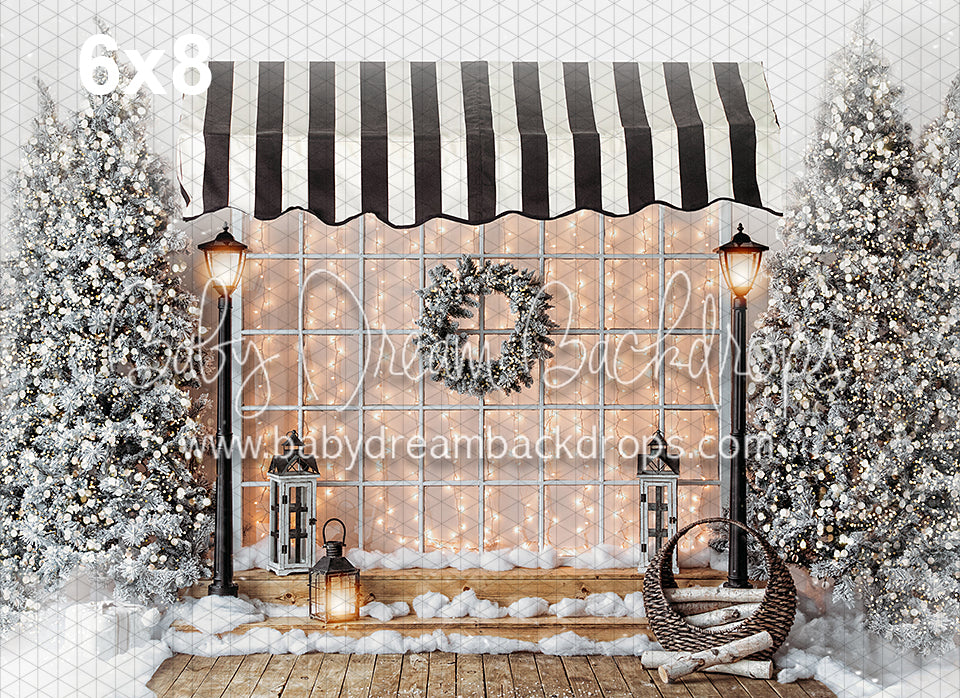 White Cottage Christmas with Awning