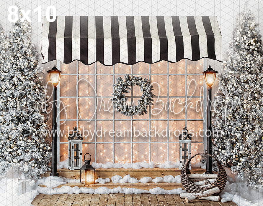 White Cottage Christmas with Awning