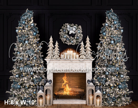 White and Blue Christmas Fireplace (VR)