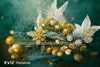 Winter Green Gold Jeweled Florals (SM)