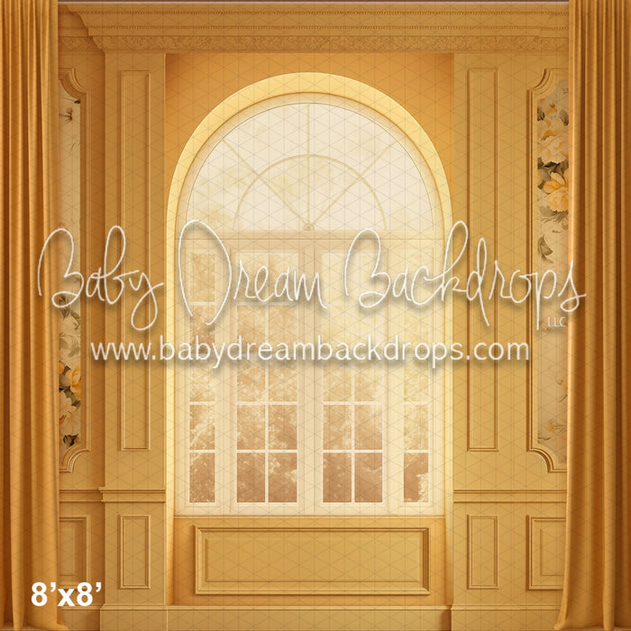 Ellow Window Backdrop Yellow Floral Wainscoting Window (AZ) — Baby Dream Backdrops