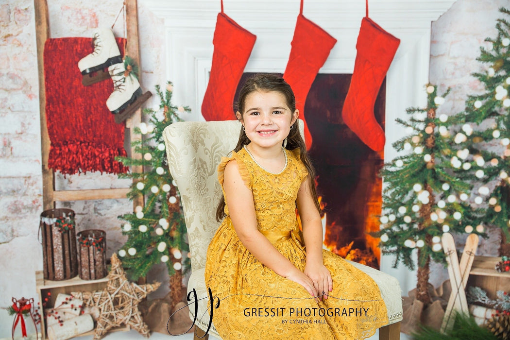 Farmhouse Cozy Fireplace (Lights)