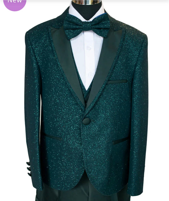 Boys Green Glitter 5 piece suit