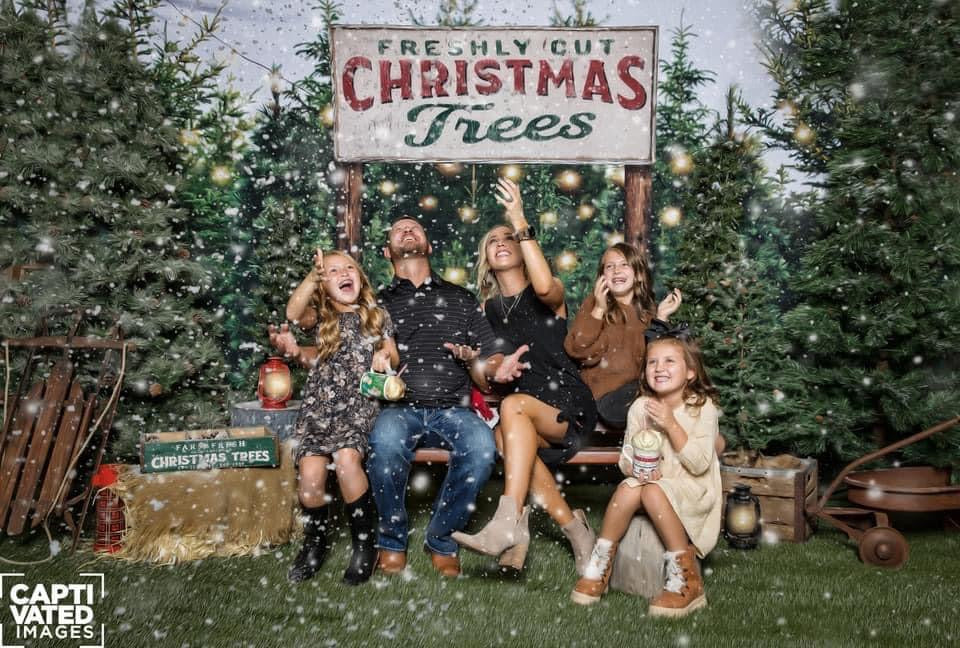 X Drop backyard tree farm string lights sign — Baby Dream Backdrops
