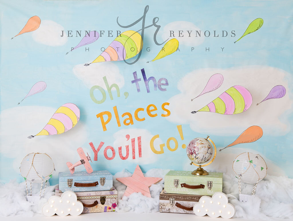 Oh The Places Backdrop Banner - 3 Piece Dr. Seuss Party Decor