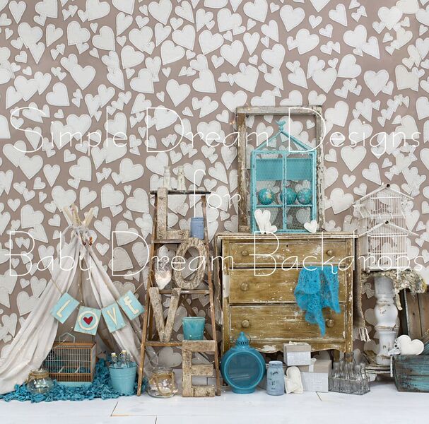 Shabby Teal Hearts 8x8 SD 