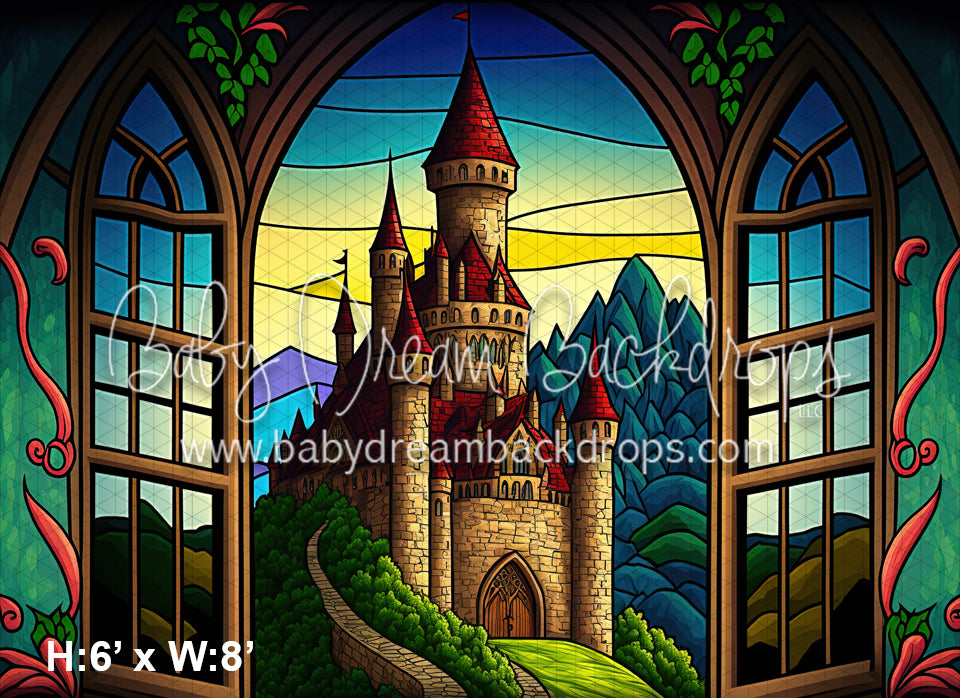 The stained glass windows in Sleeping Beauty's Castle were